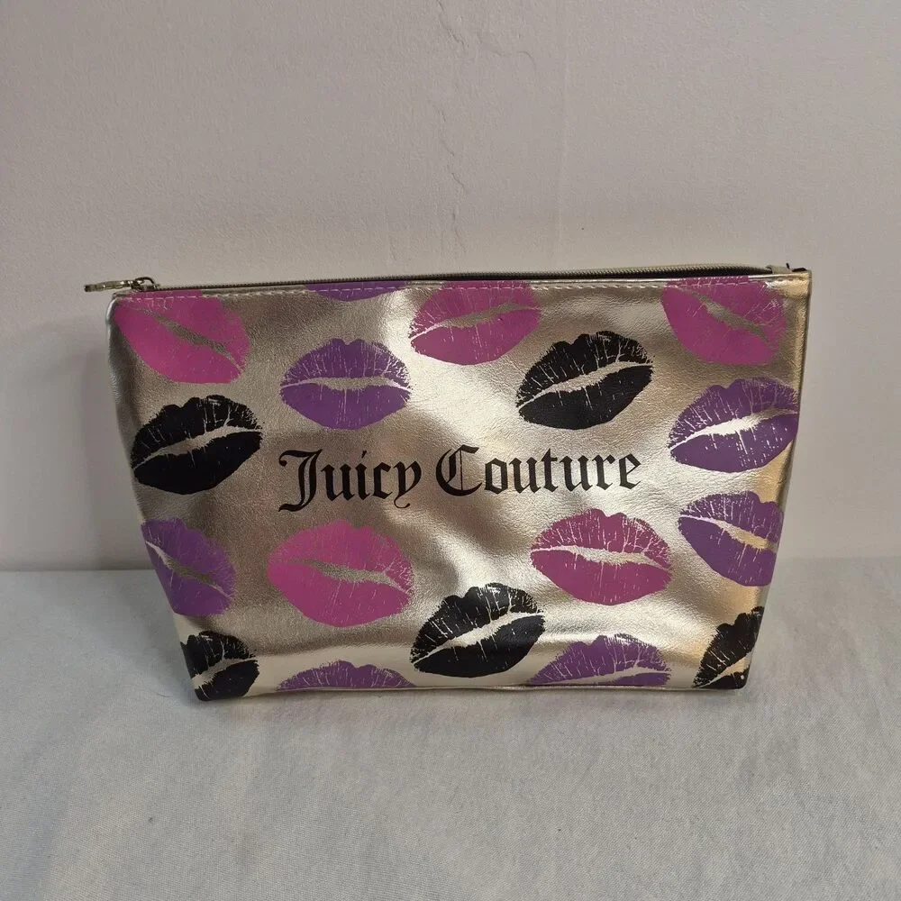 Juicy Couture Cosmetics Bag Gold Lips Pattern 12